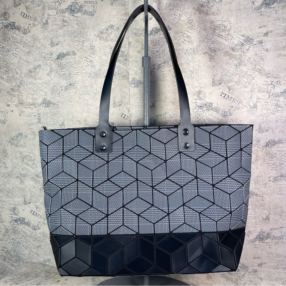Patrizia Luca Two Tone Geo Tote Bag Black Gray Geometric Structured Shoulder